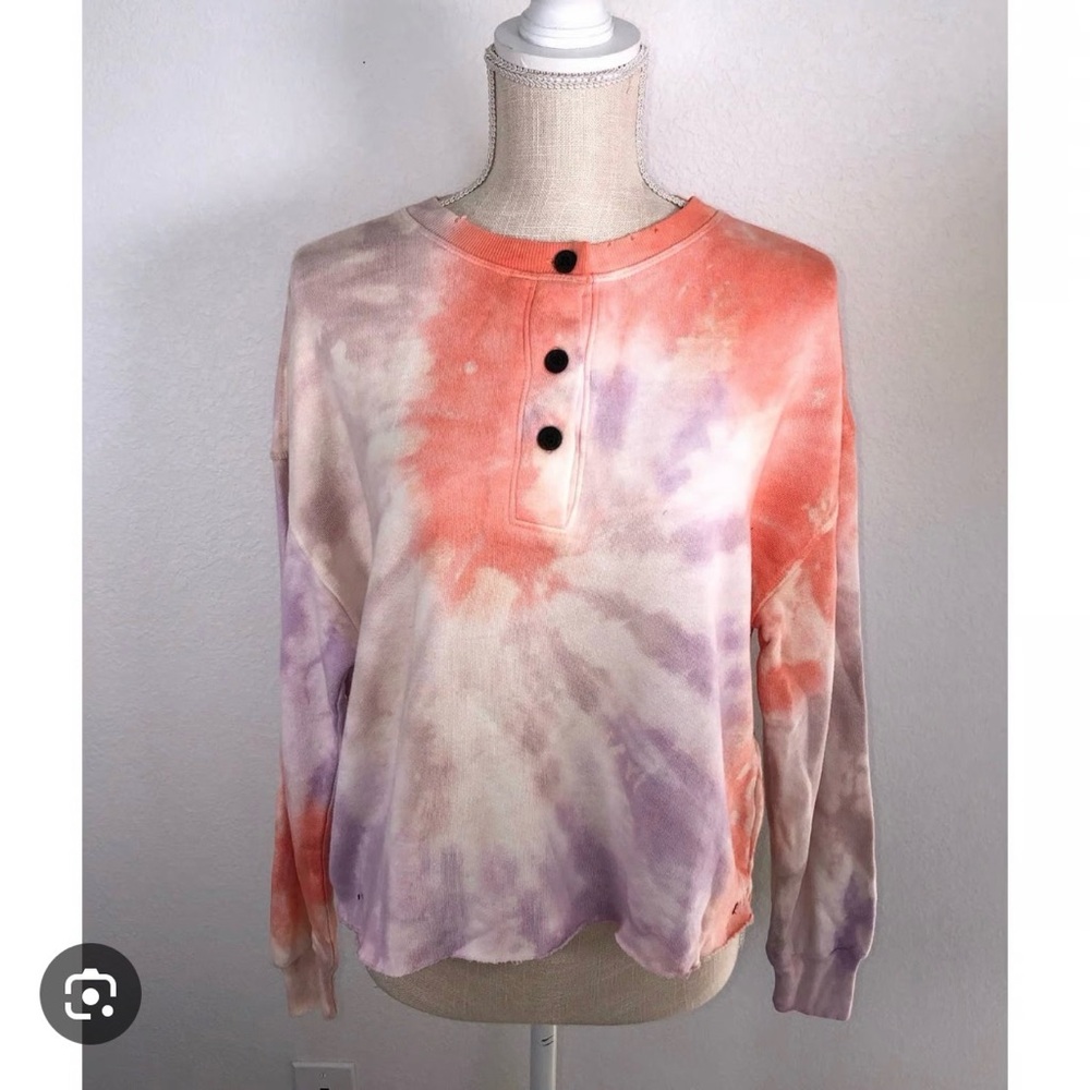 FREE PEOPLE N: PHILANTHROPY WOMENS FRONT BUTTON TIE DIE CROP SWEATSHIRT NWT - Picture 3 of 4
